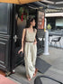 Wide Neck Sleeveless Belted Loose-wear Jumpsuit